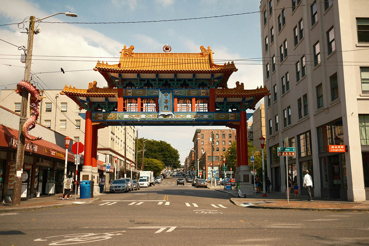 Street entrance to the Chinatown/International District in Seattle.