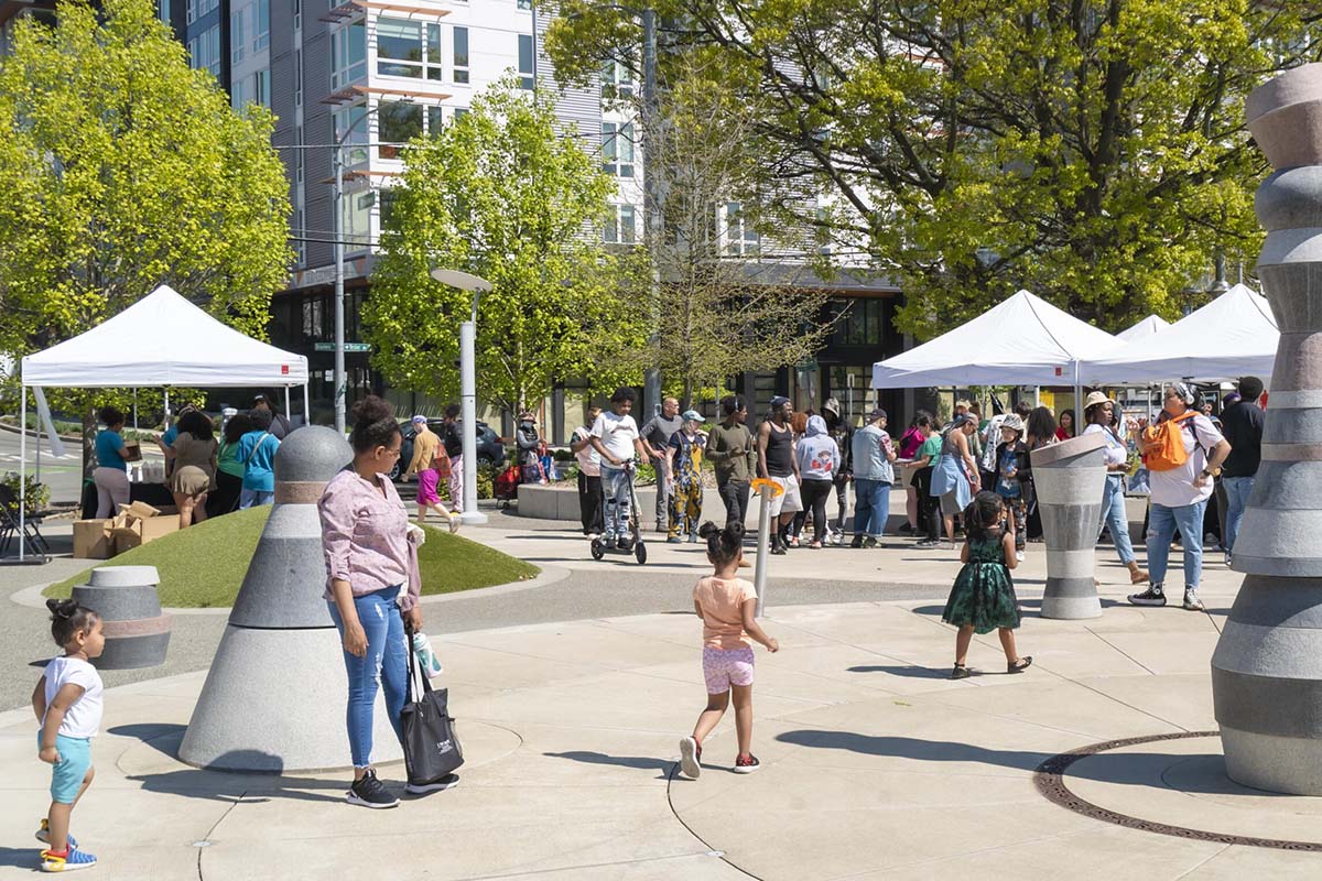Outdoor event in Yesler Park for Earth Day.